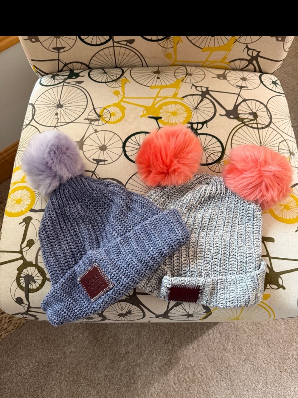Love your melon Pom Pom Knit Beanie Hat - Gray double Pom and purple